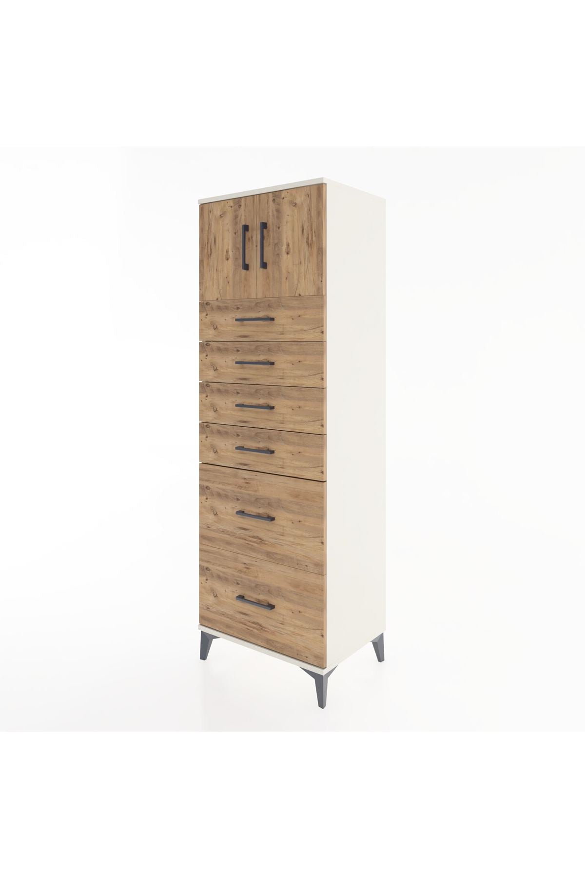 Hyperion Dolap Tek Raflı 6 Çekmeceli 2 Kapaklı 60x44x182 Aytaşı-Çam
