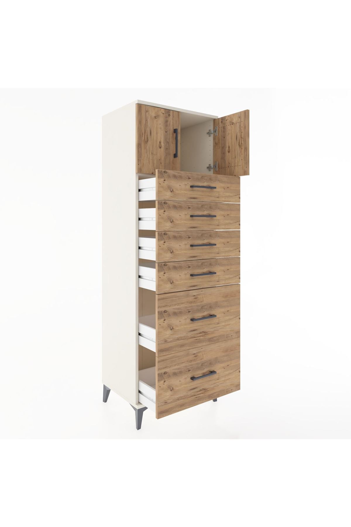 Hyperion Dolap Tek Raflı 6 Çekmeceli 2 Kapaklı 60x44x182 Aytaşı-Çam