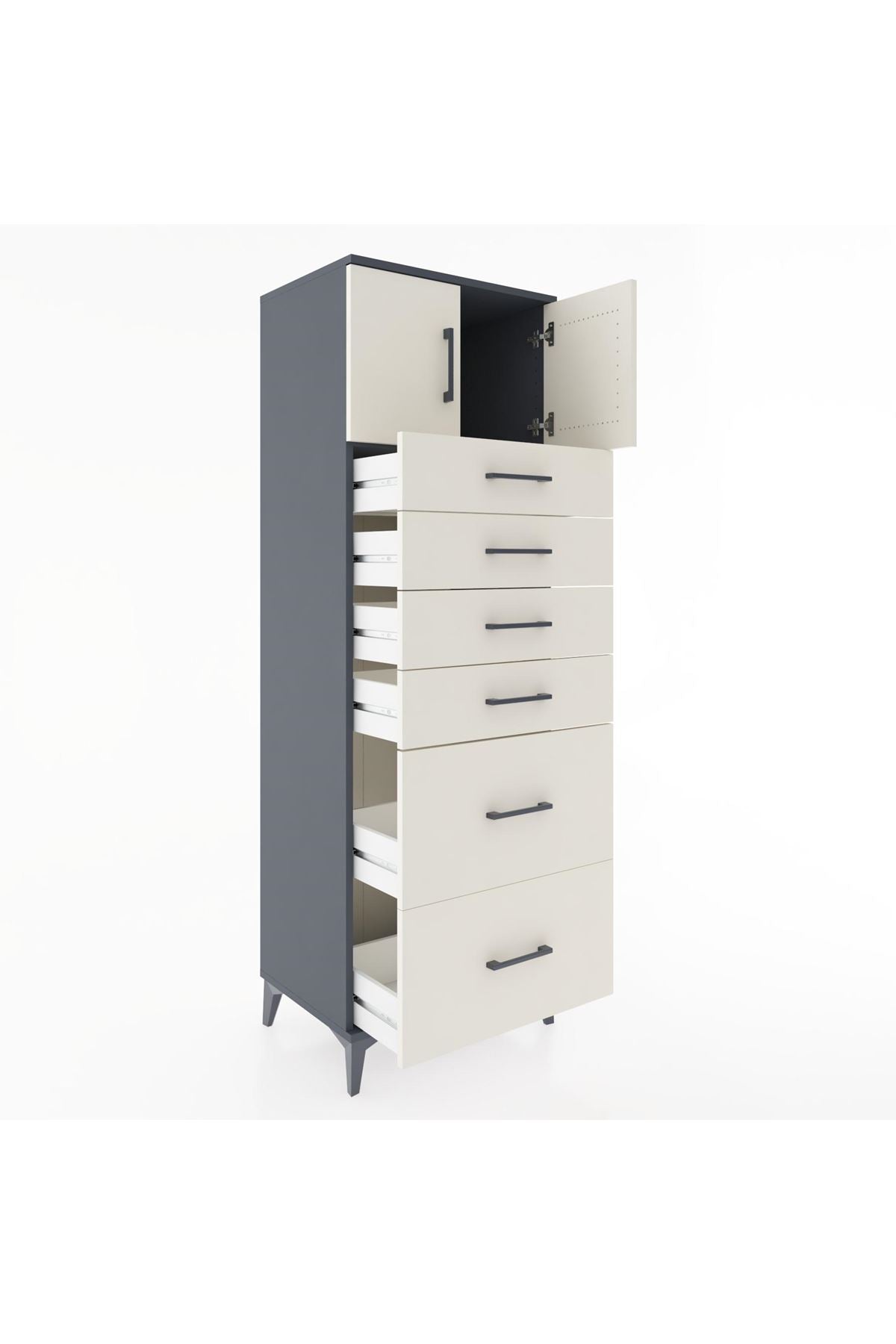 Hyperion Dolap Tek Raflı 6 Çekmeceli 2 Kapaklı 60x44x182 - S56M017V4B