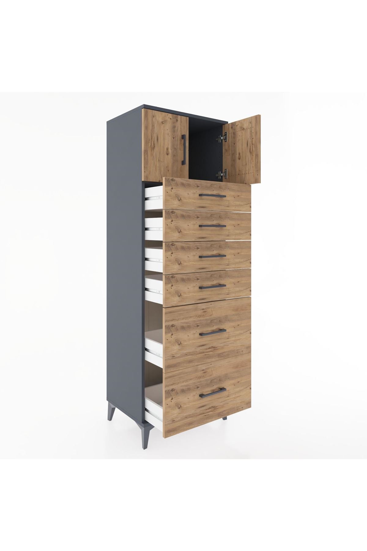 Hyperion Dolap Tek Raflı 6 Çekmeceli 2 Kapaklı 60x44x182 - S56M017V6B