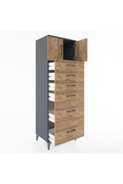 Hyperion Dolap Tek Raflı 6 Çekmeceli 2 Kapaklı 60x44x182 - S56M017V6B