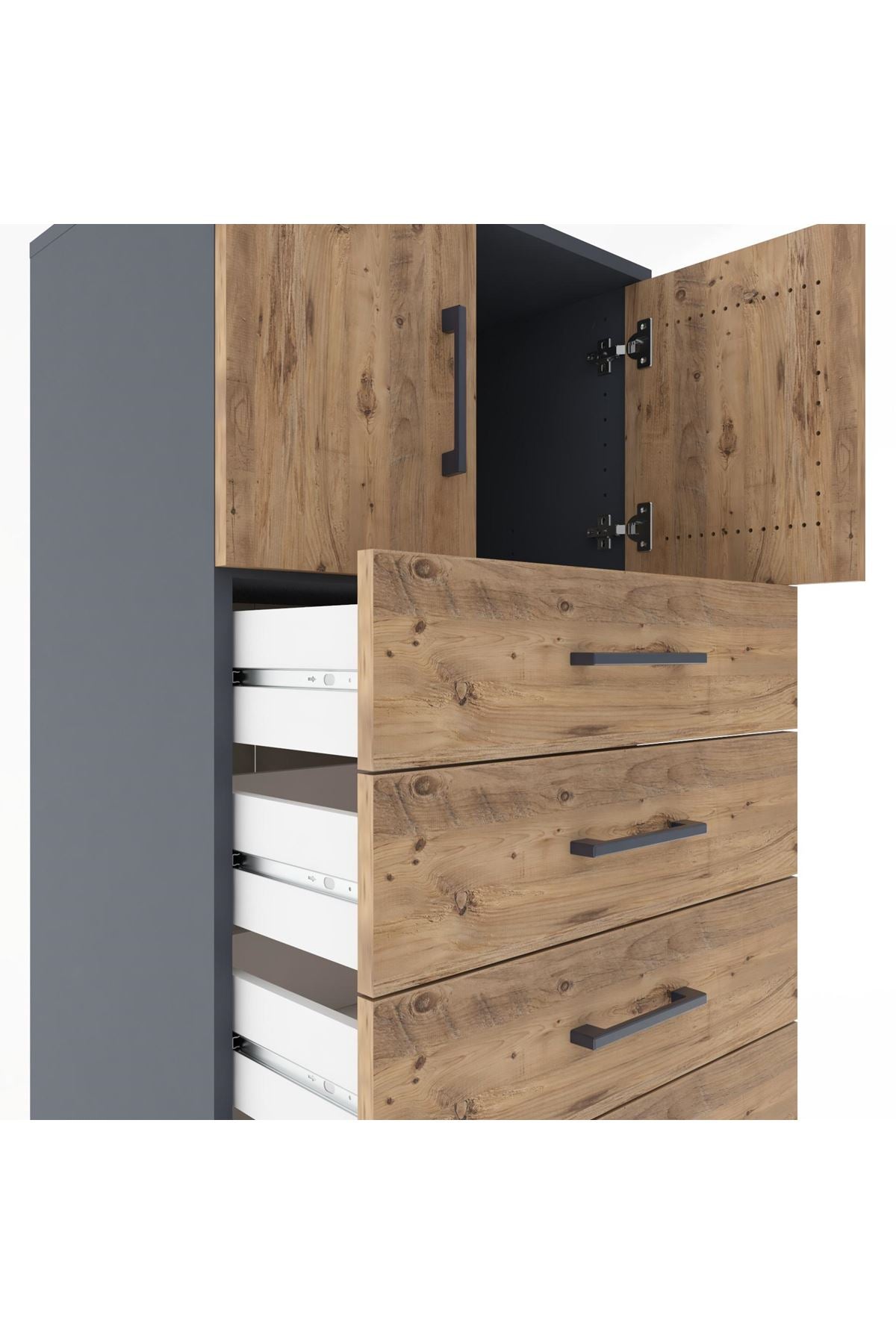 Hyperion Dolap Tek Raflı 6 Çekmeceli 2 Kapaklı 60x44x182 - S56M017V6B