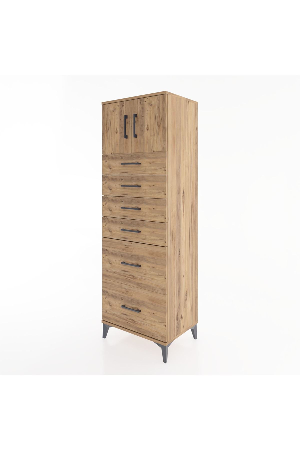 Hyperion Dolap Tek Raflı 6 Çekmeceli 2 Kapaklı 60x44x182 - S56M017V9B