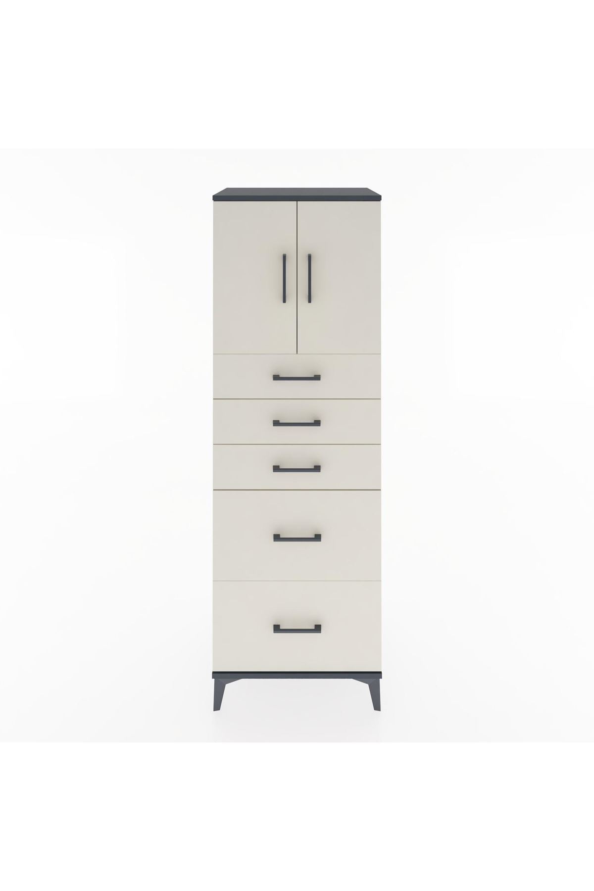 Hyperion Dolap Tek Raflı 5 Çekmeceli 2 Kapaklı 60x44x182 - S56M018V4B