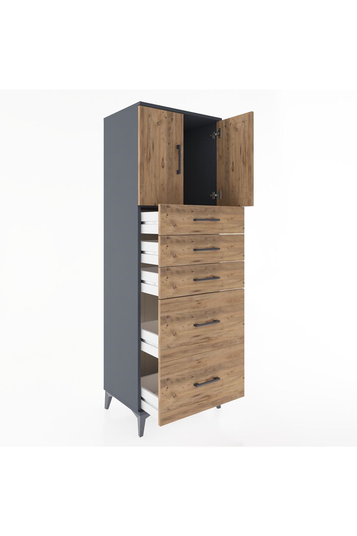 Hyperion Dolap Tek Raflı 5 Çekmeceli 2 Kapaklı 60x44x182 - S56M018V6B