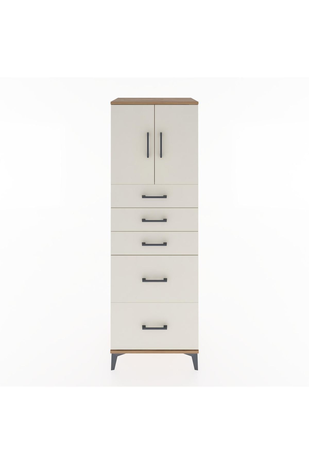 Hyperion Dolap Tek Raflı 5 Çekmeceli 2 Kapaklı 60x44x182 Çam-Aytaşı