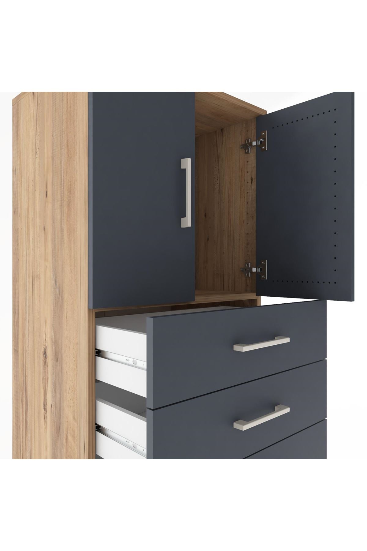 Hyperion Dolap Tek Raflı 5 Çekmeceli 2 Kapaklı 60x44x182 - S56M018V8B