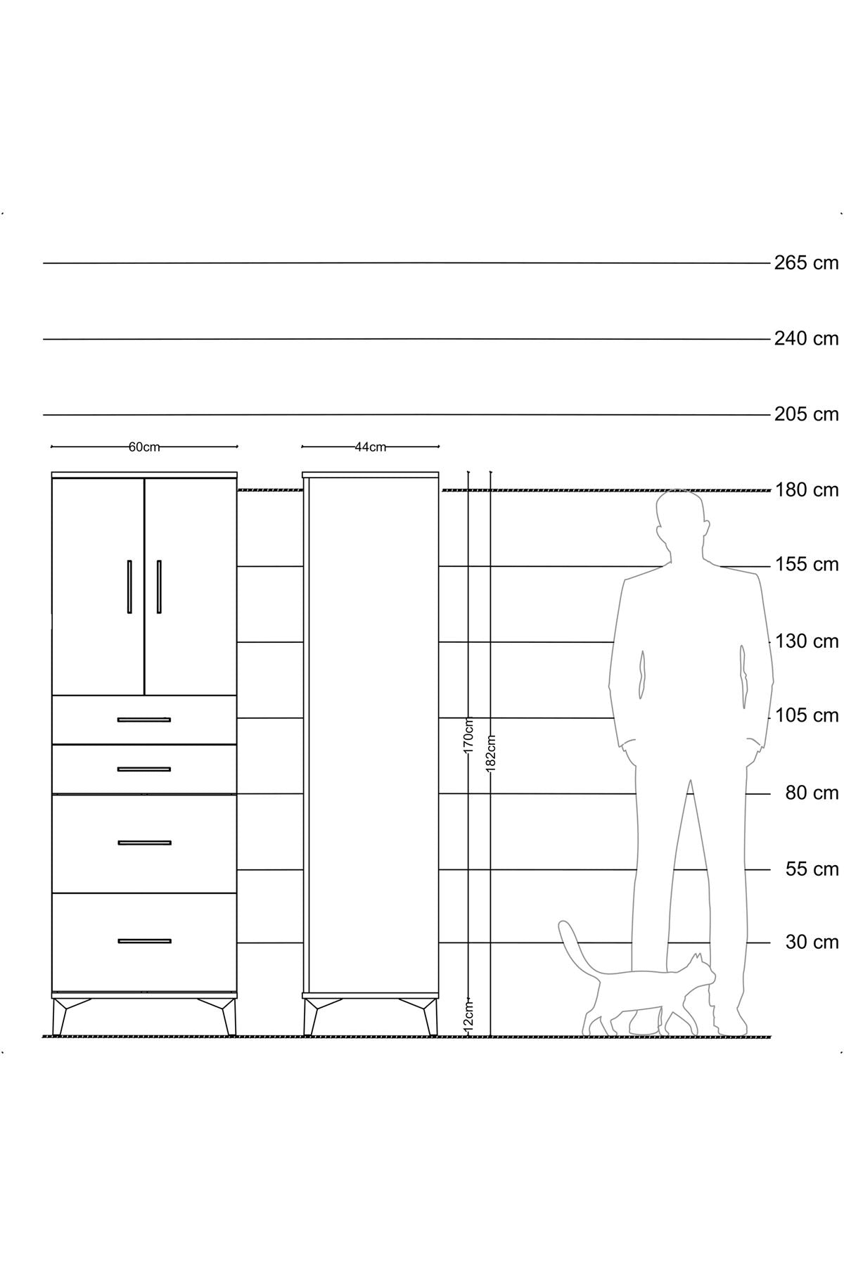 Hyperion Dolap Tek Raflı 4 Çekmeceli 2 Kapaklı 60x44x182 - S56M019V1B
