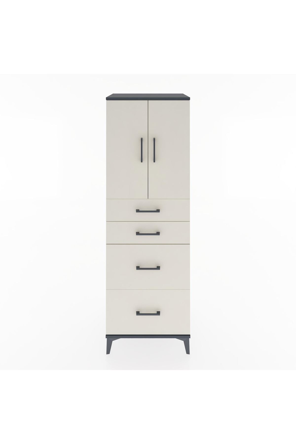 Hyperion Dolap Tek Raflı 4 Çekmeceli 2 Kapaklı 60x44x182 Antrasit-Aytaşı