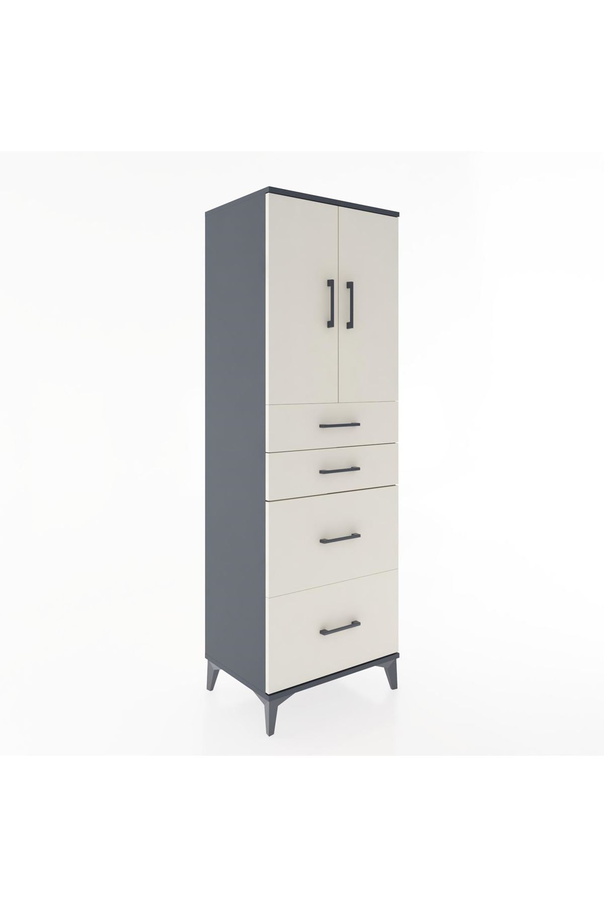 Hyperion Dolap Tek Raflı 4 Çekmeceli 2 Kapaklı 60x44x182 Antrasit-Aytaşı