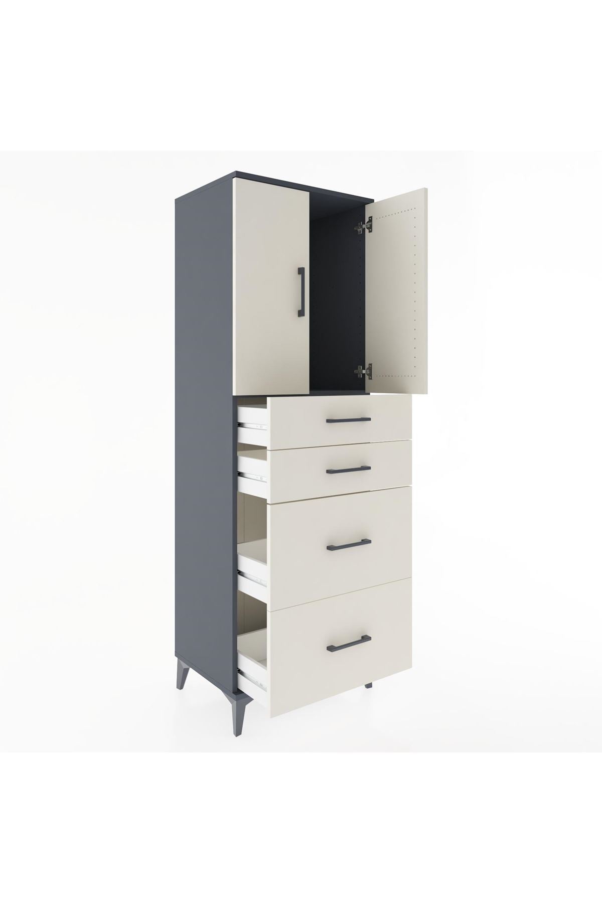 Hyperion Dolap Tek Raflı 4 Çekmeceli 2 Kapaklı 60x44x182 - S56M019V4B