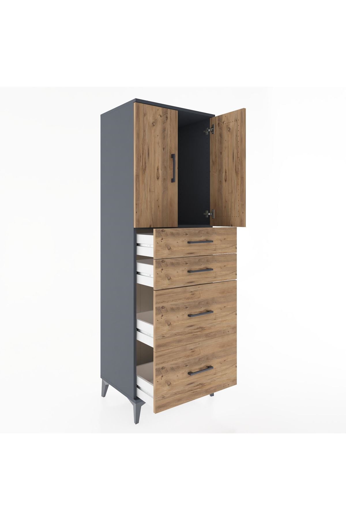 Hyperion Dolap Tek Raflı 4 Çekmeceli 2 Kapaklı 60x44x182 - S56M019V6B