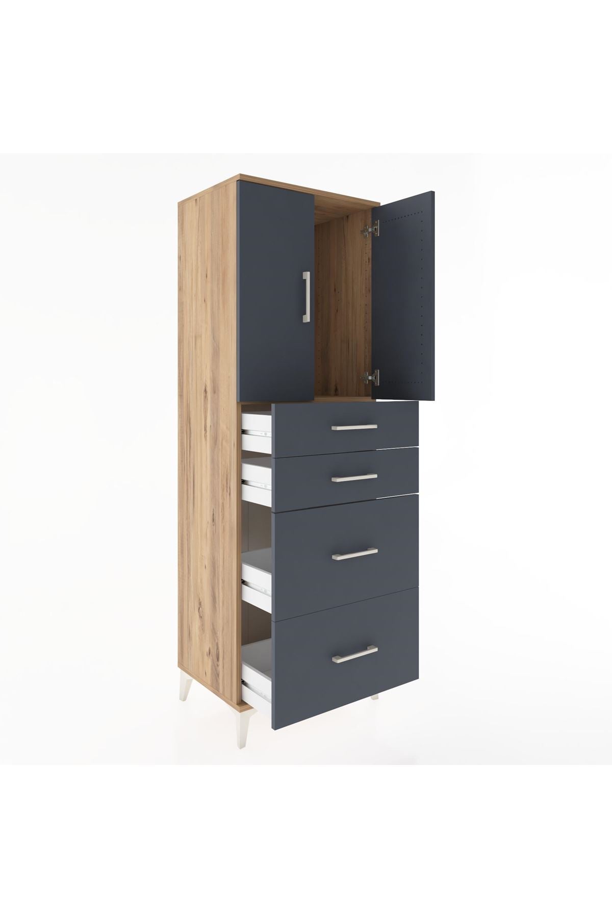 Hyperion Dolap Tek Raflı 4 Çekmeceli 2 Kapaklı 60x44x182 - S56M019V8B