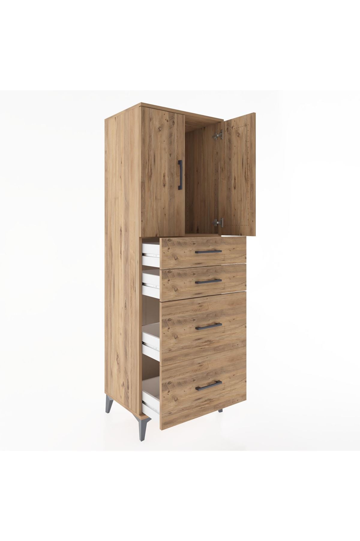Hyperion Dolap Tek Raflı 4 Çekmeceli 2 Kapaklı 60x44x182 - S56M019V9B