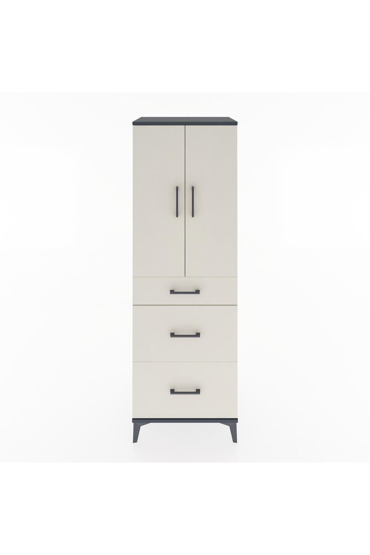 Hyperion Dolap 2 Raflı 3 Çekmeceli 2 Kapaklı 60x44x182 Antrasit-Aytaşı
