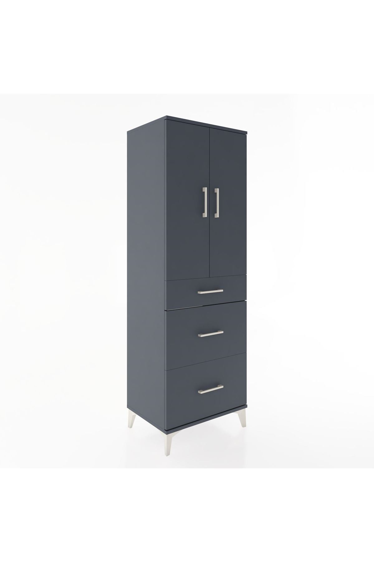 Hyperion Dolap 2 Raflı 3 Çekmeceli 2 Kapaklı 60x44x182 Antrasit-Antrasit