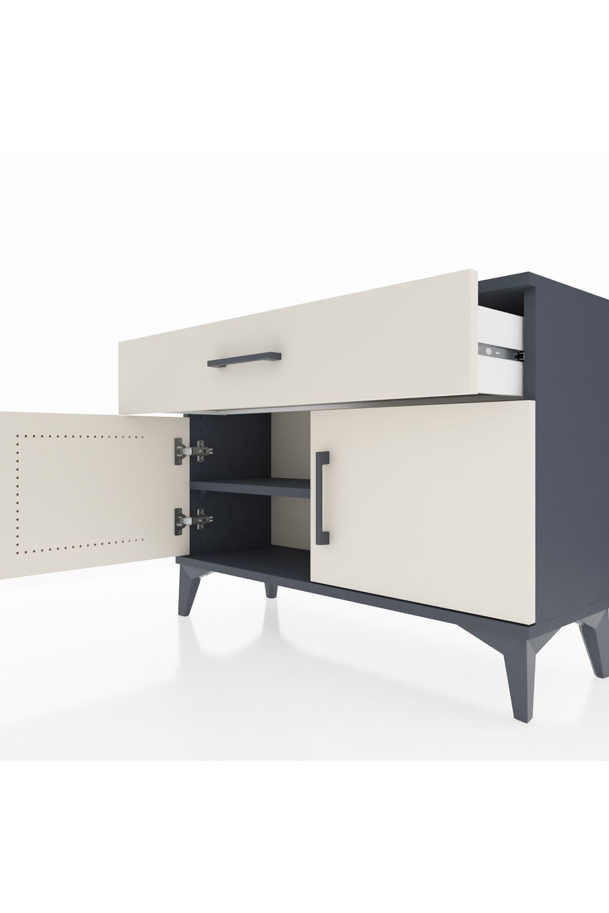 Arges Şifonyer Tek Raflı Tek Çekmeceli 2 Kapaklı 88x30x64 Antrasit-Aytaşı