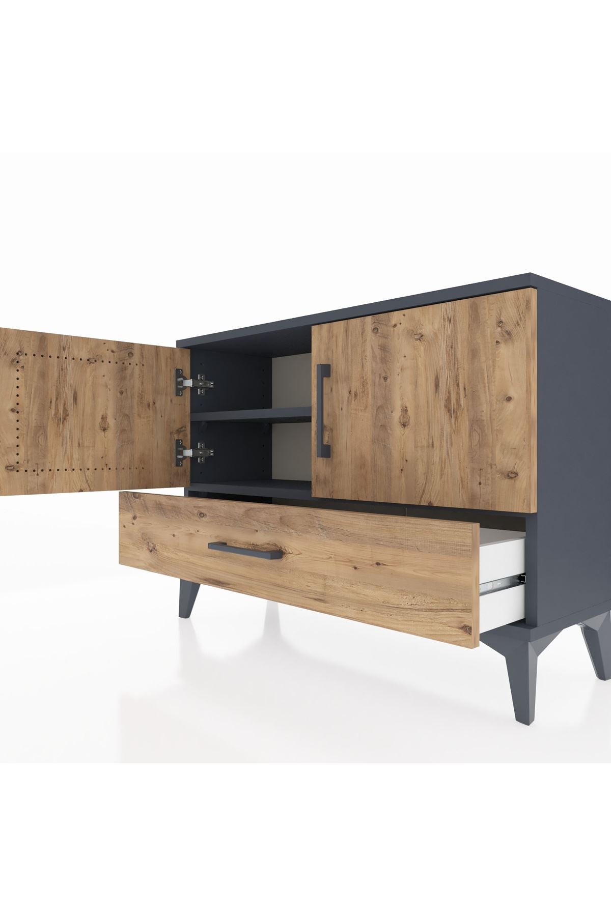 Arges Şifonyer 2 Raflı Tek Çekmeceli 2 Kapaklı 88x30x64 Antrasit-Çam