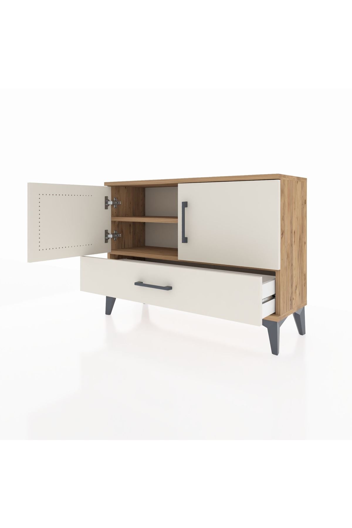 Arges Şifonyer 2 Raflı Tek Çekmeceli 2 Kapaklı 88x30x64 Çam-Aytaşı