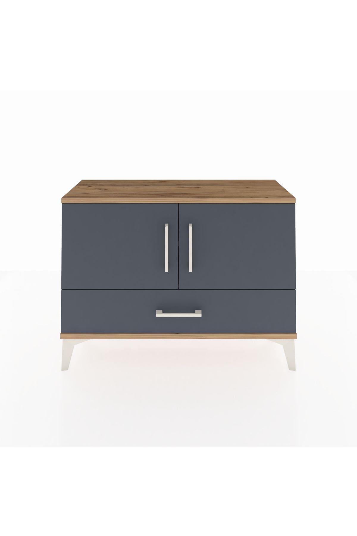 Arges Şifonyer 2 Raflı Tek Çekmeceli 2 Kapaklı 88x30x64 Çam-Antrasit