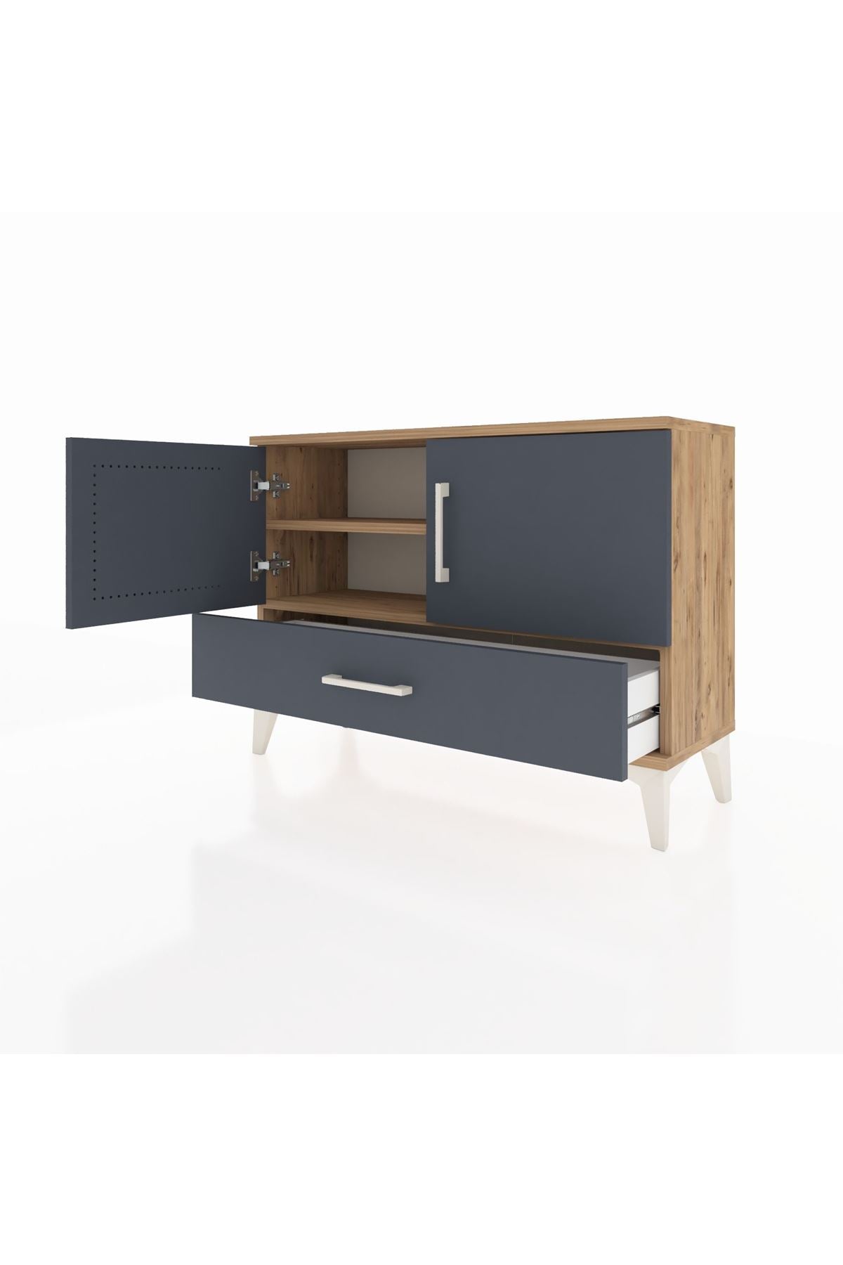 Arges Şifonyer 2 Raflı Tek Çekmeceli 2 Kapaklı 88x30x64 Çam-Antrasit
