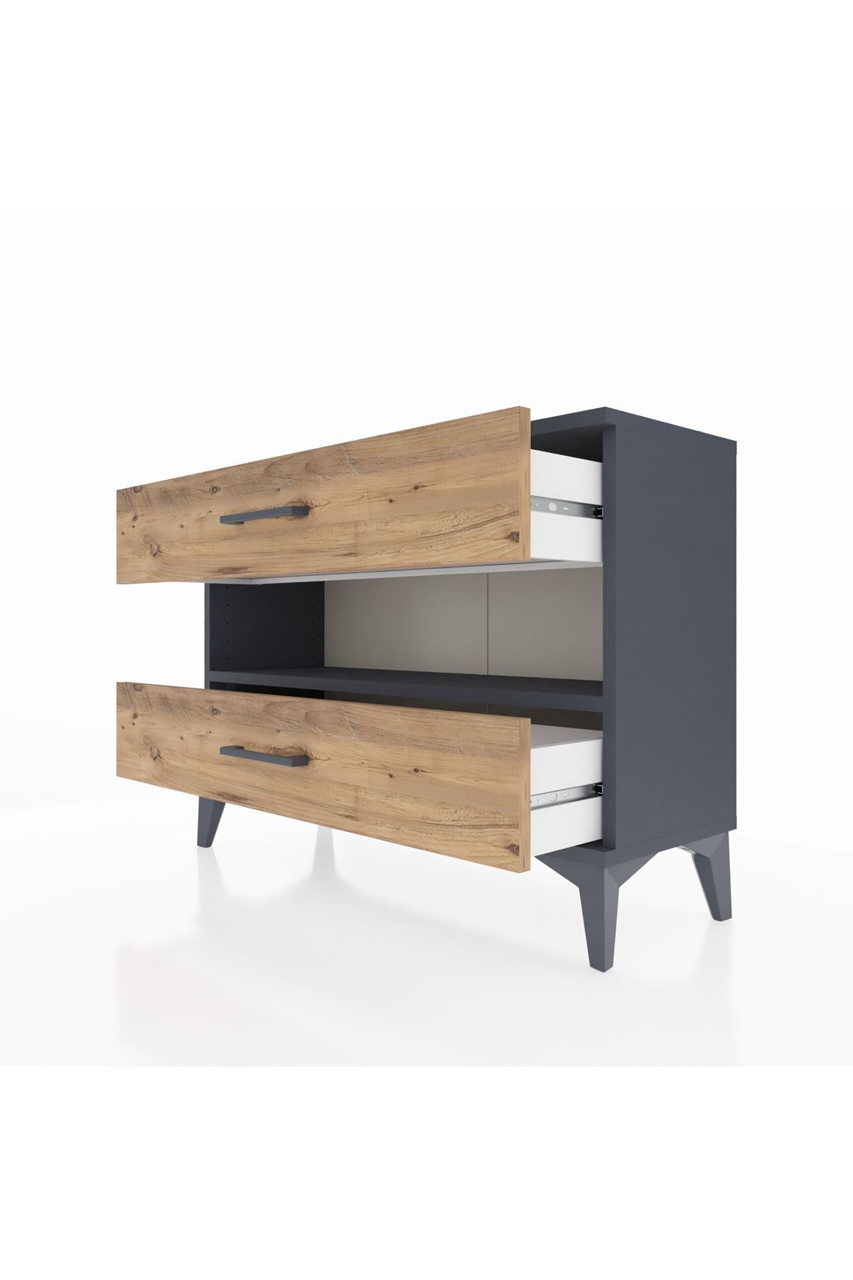 Arges Şifonyer Tek Raflı 2 Çekmeceli 88x30x64 Antrasit-Çam