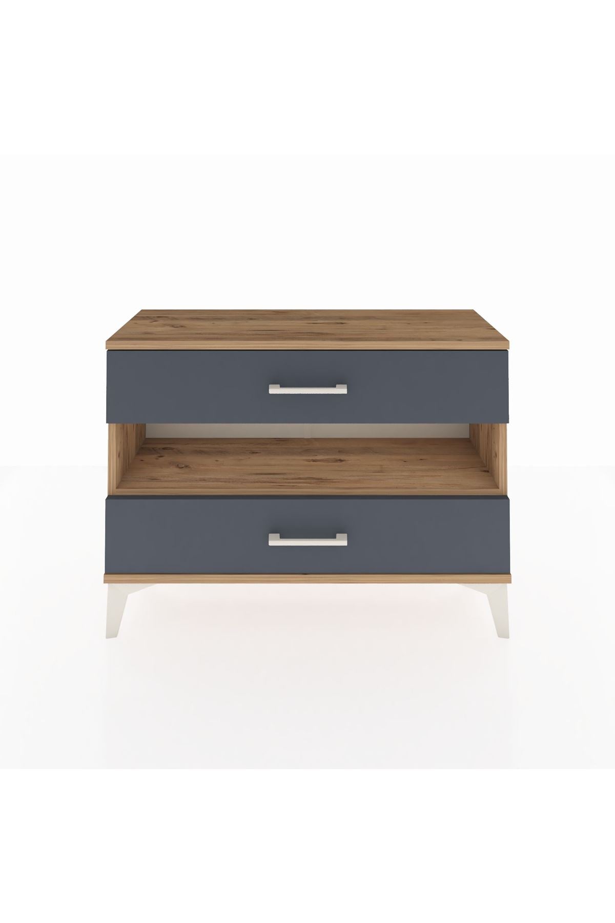 Arges Şifonyer Tek Raflı 2 Çekmeceli 88x30x64 Çam-Antrasit