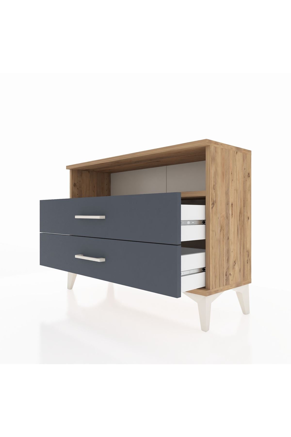 Arges Şifonyer Tek Raflı 2 Çekmeceli 88x30x64 Çam-Antrasit