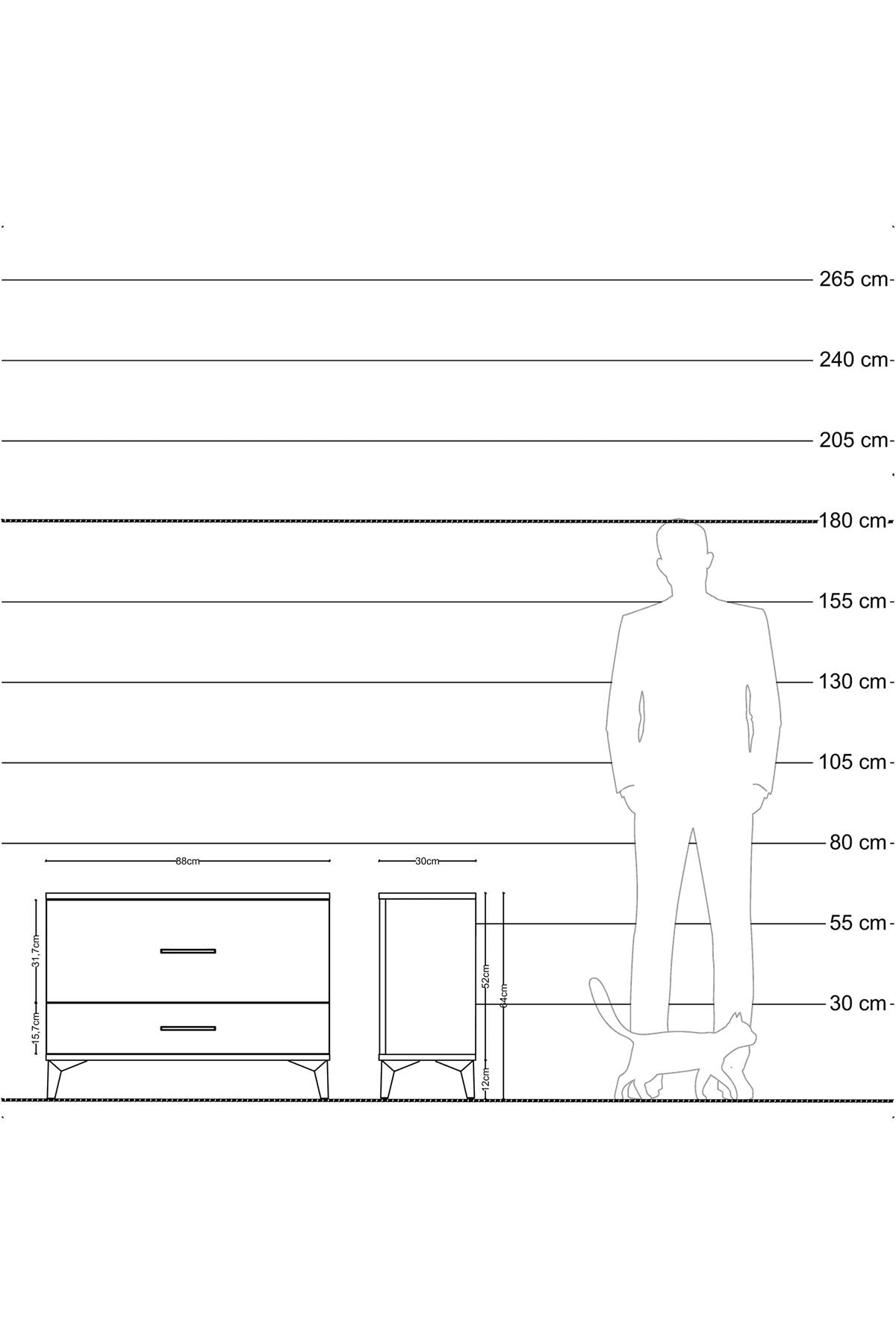 Arges Şifonyer 2 Çekmeceli 88x30x64 Antrasit-Antrasit