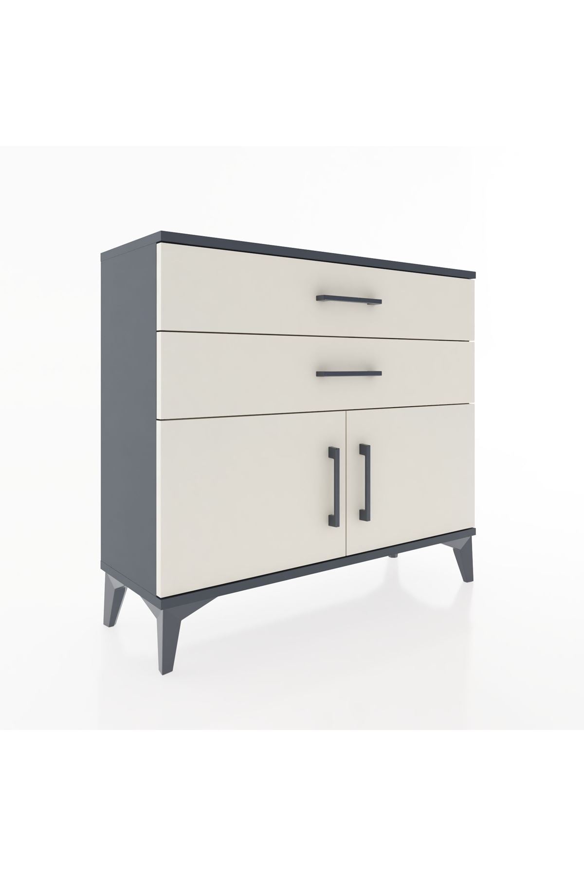 Arges Şifonyer Tek Raflı 2 Çekmeceli 2 Kapaklı 88x30x80 Antrasit-Aytaşı