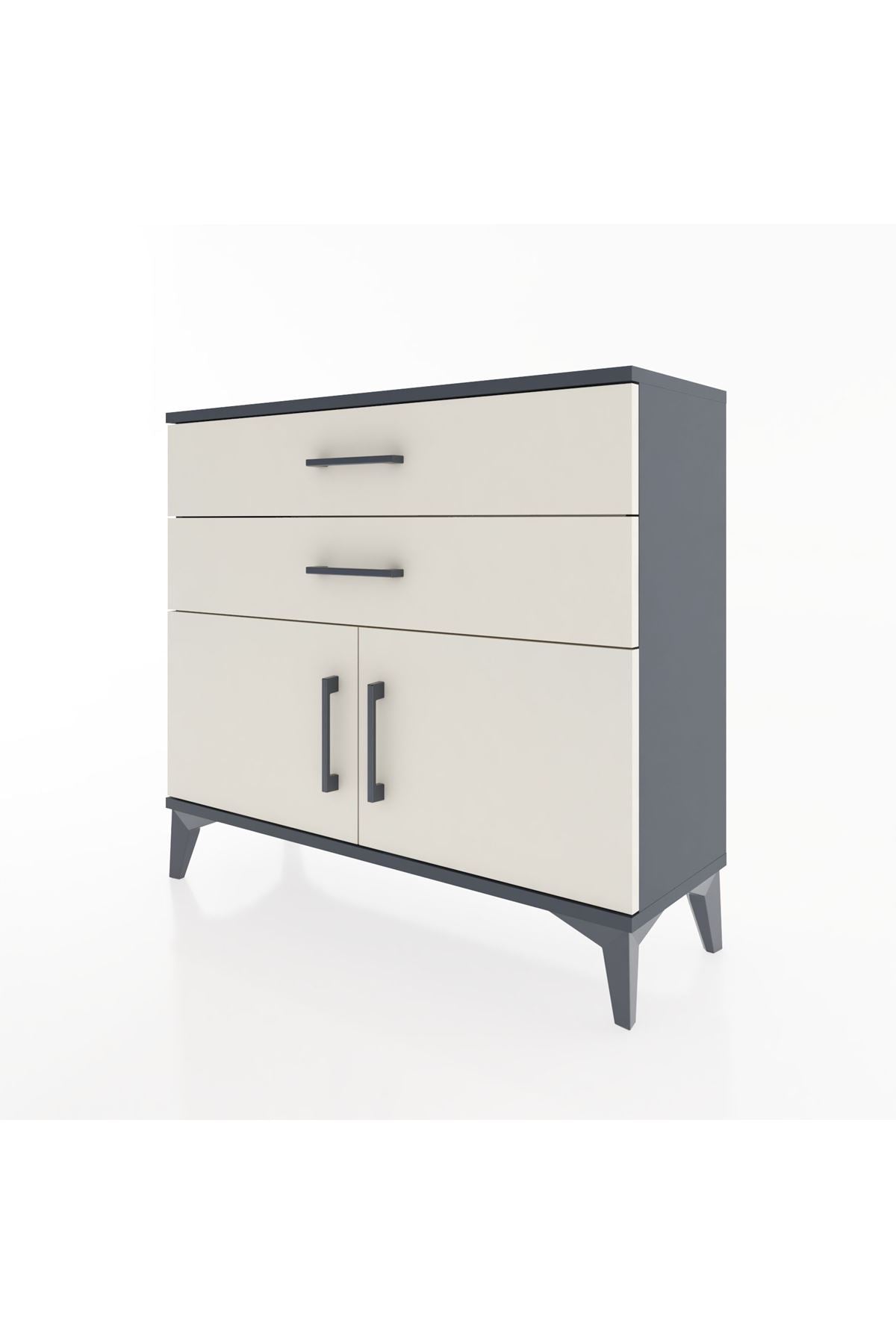 Arges Şifonyer Tek Raflı 2 Çekmeceli 2 Kapaklı 88x30x80 Antrasit-Aytaşı