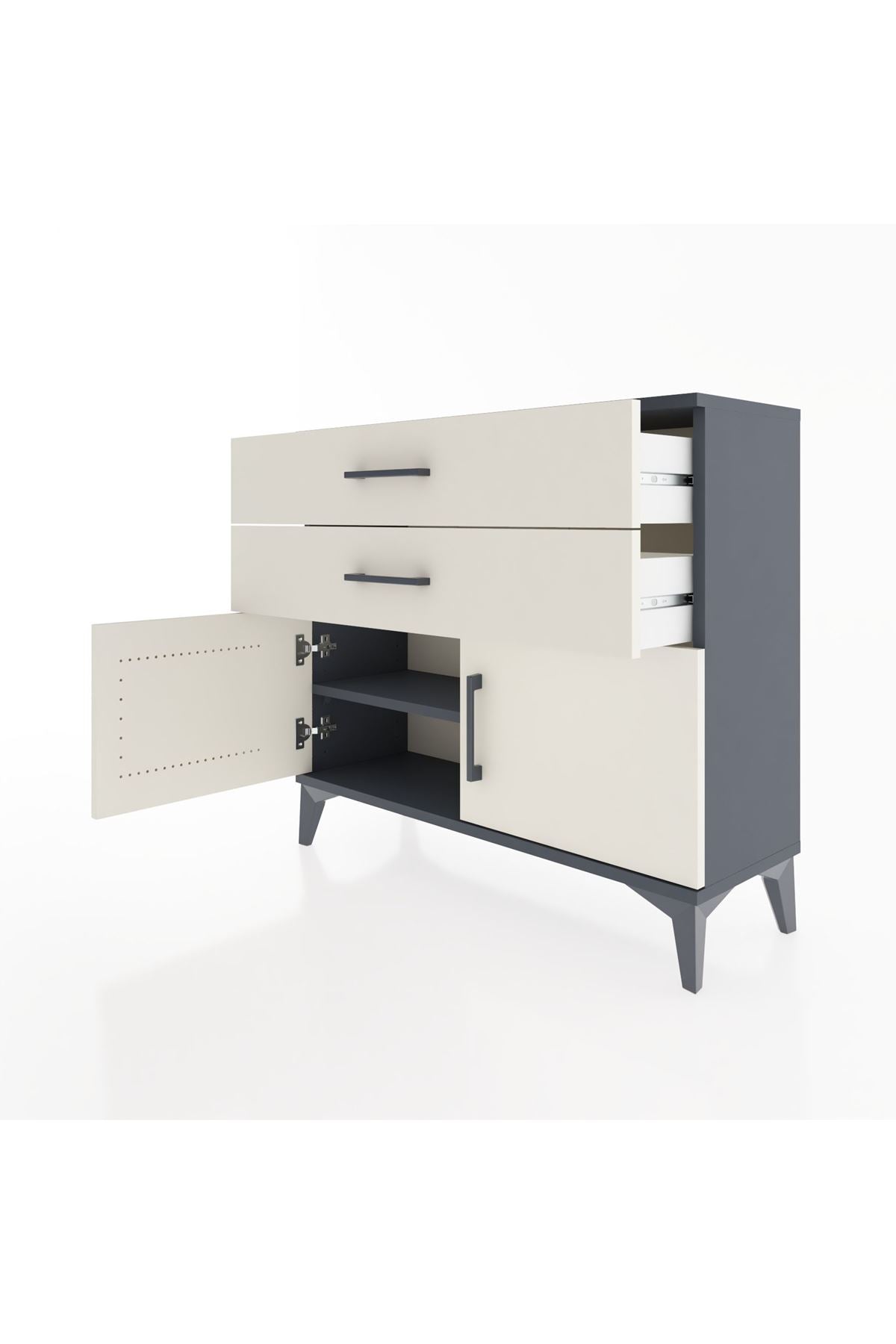 Arges Şifonyer Tek Raflı 2 Çekmeceli 2 Kapaklı 88x30x80 Antrasit-Aytaşı