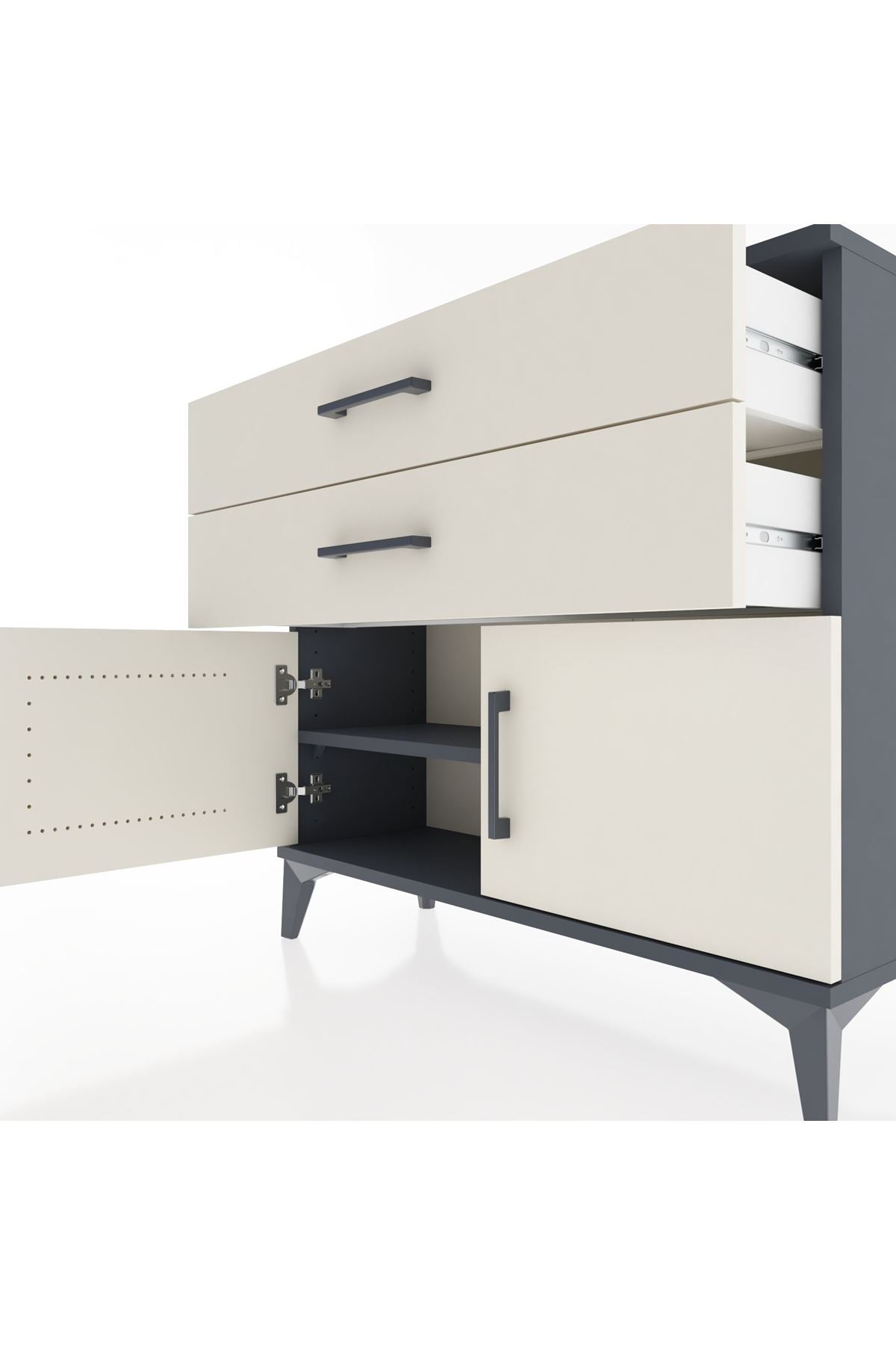 Arges Şifonyer Tek Raflı 2 Çekmeceli 2 Kapaklı 88x30x80 Antrasit-Aytaşı