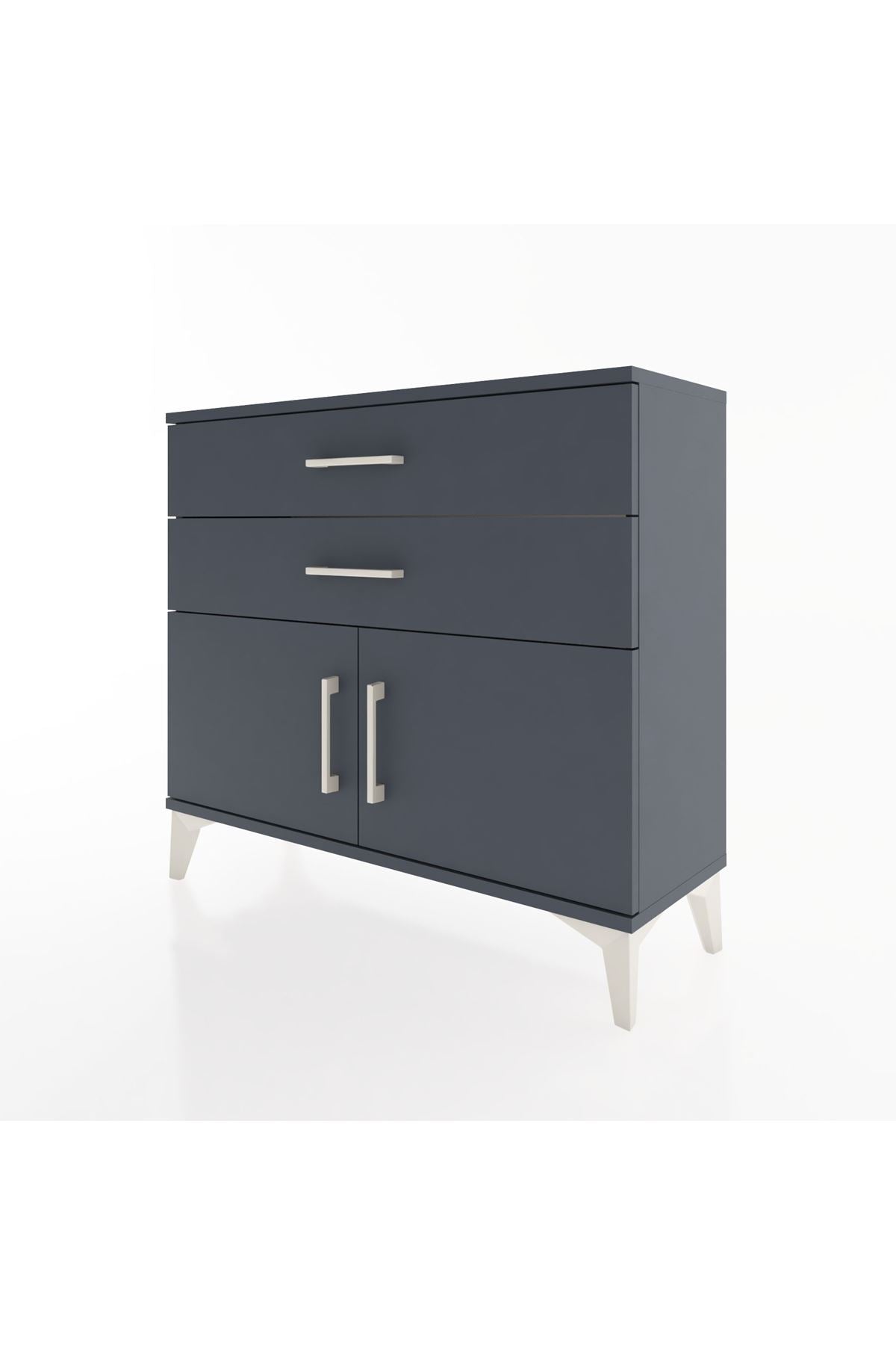 Arges Şifonyer Tek Raflı 2 Çekmeceli 2 Kapaklı 88x30x80 Antrasit-Antrasit