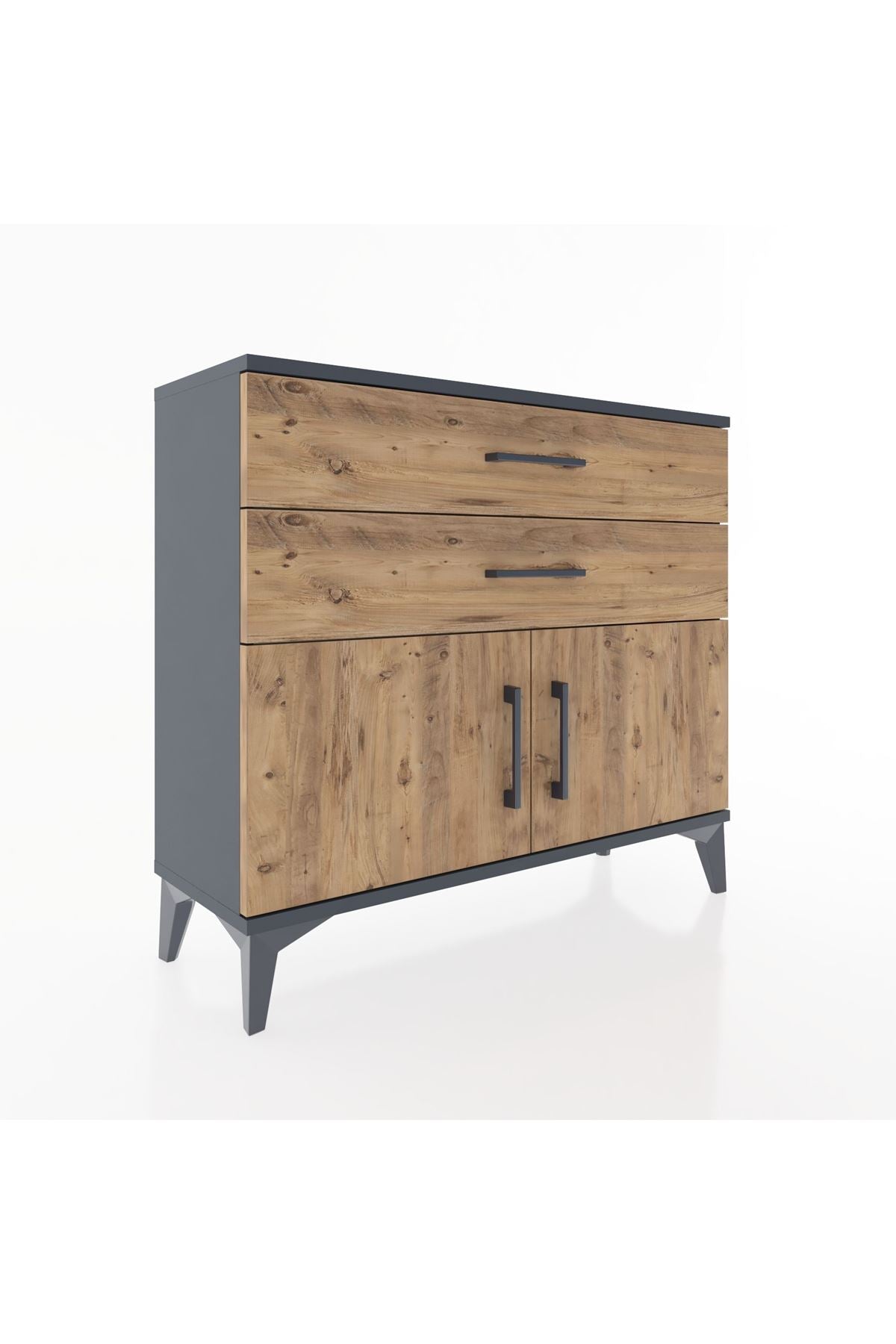 Arges Şifonyer Tek Raflı 2 Çekmeceli 2 Kapaklı 88x30x80 Antrasit-Çam