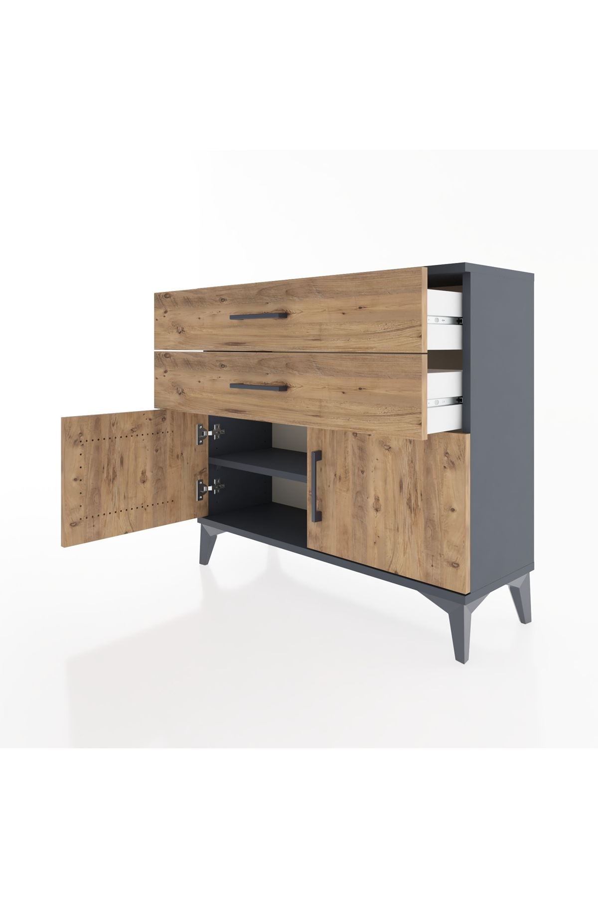 Arges Şifonyer Tek Raflı 2 Çekmeceli 2 Kapaklı 88x30x80 Antrasit-Çam