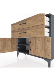 Arges Şifonyer Tek Raflı 2 Çekmeceli 2 Kapaklı 88x30x80 Antrasit-Çam