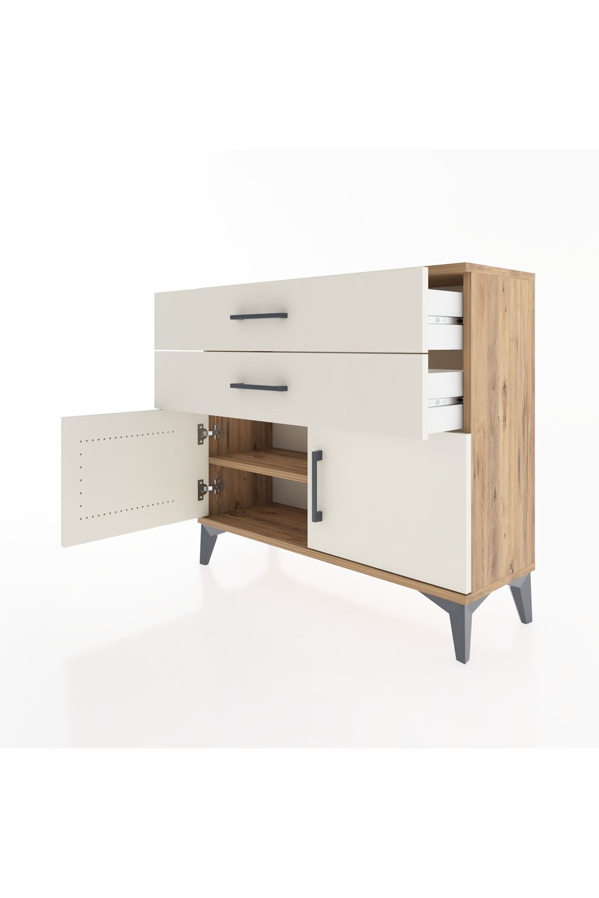 Arges Şifonyer Tek Raflı 2 Çekmeceli 2 Kapaklı 88x30x80 Çam-Aytaşı