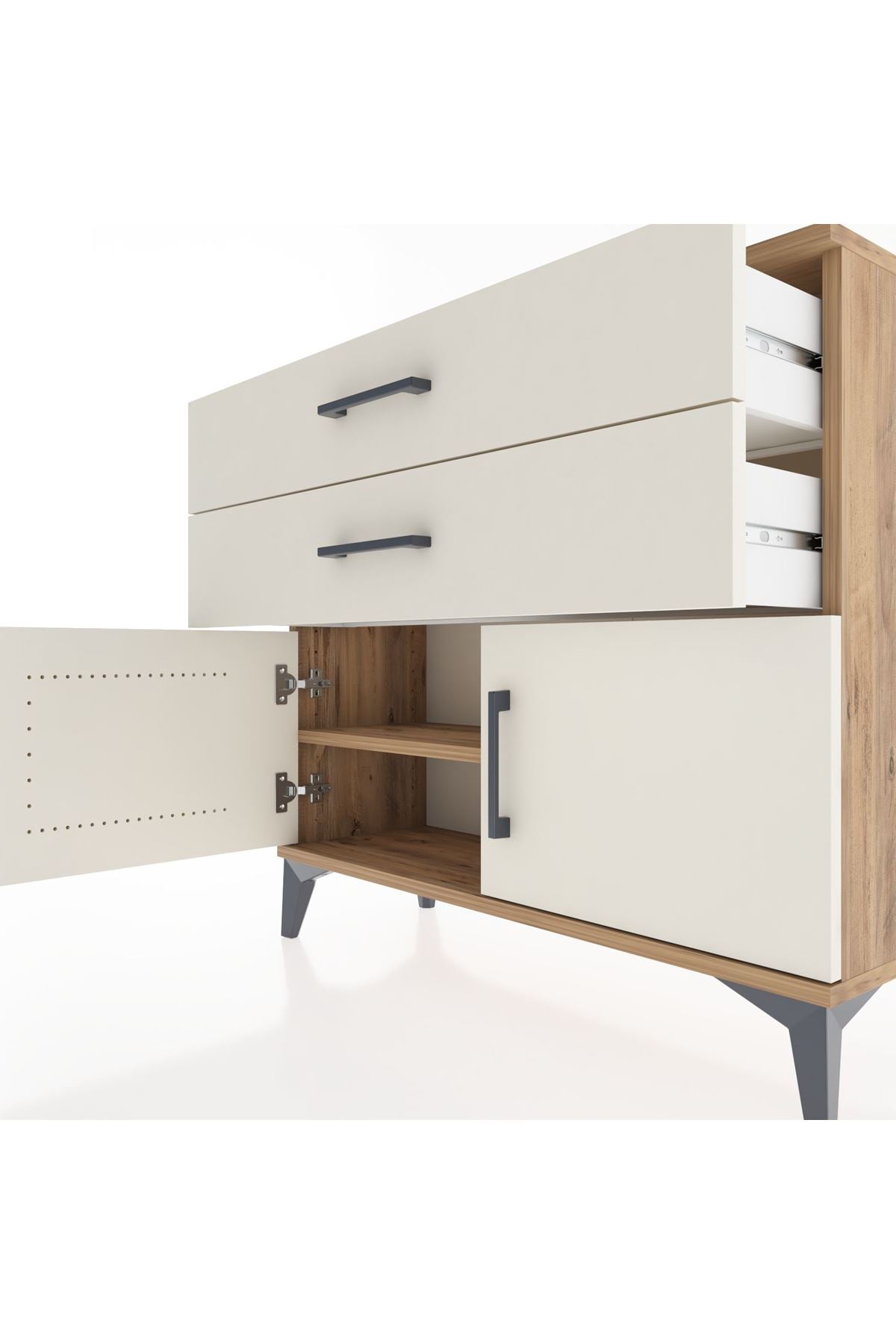 Arges Şifonyer Tek Raflı 2 Çekmeceli 2 Kapaklı 88x30x80 Çam-Aytaşı