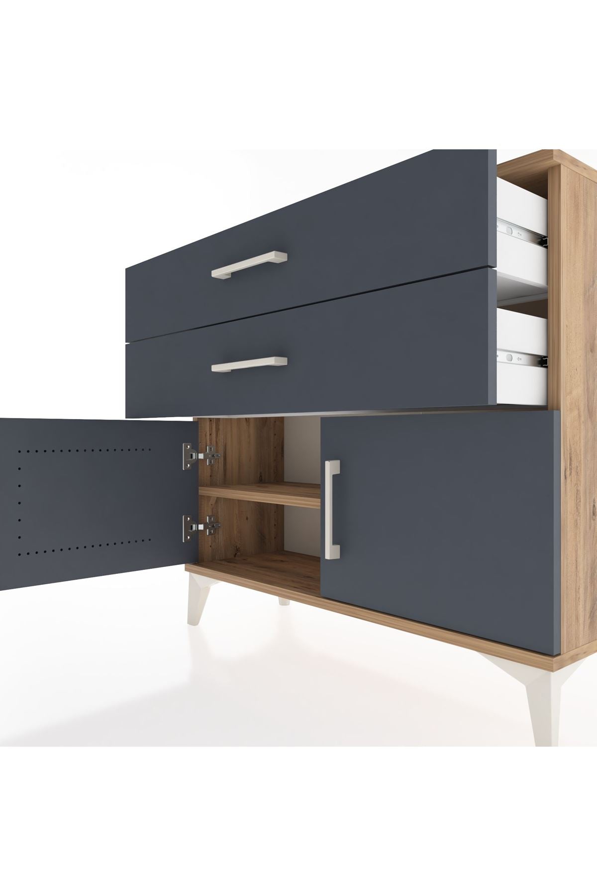 Arges Şifonyer Tek Raflı 2 Çekmeceli 2 Kapaklı 88x30x80 Çam-Antrasit