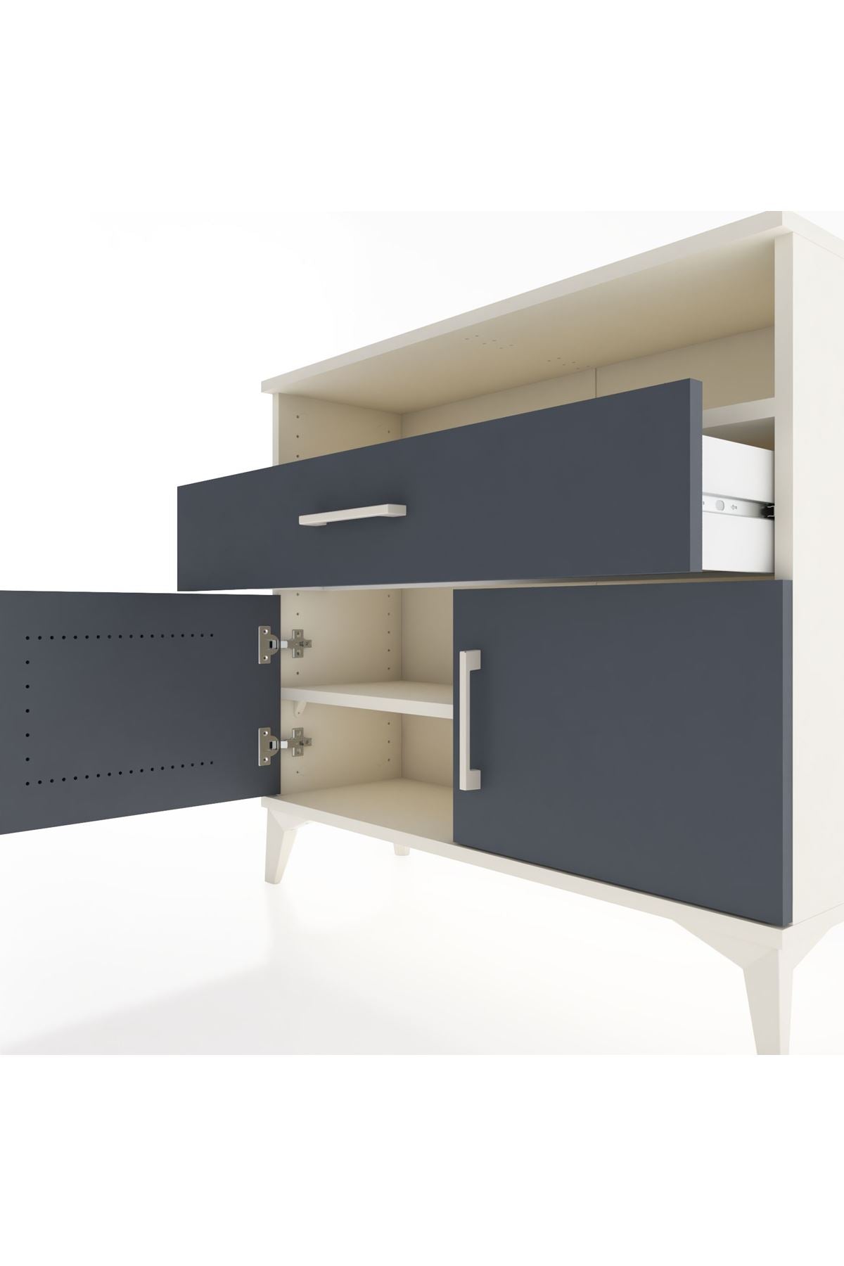 Arges Şifonyer 2 Raflı Tek Çekmeceli 2 Kapaklı 88x30x80 Aytaşı-Antrasit