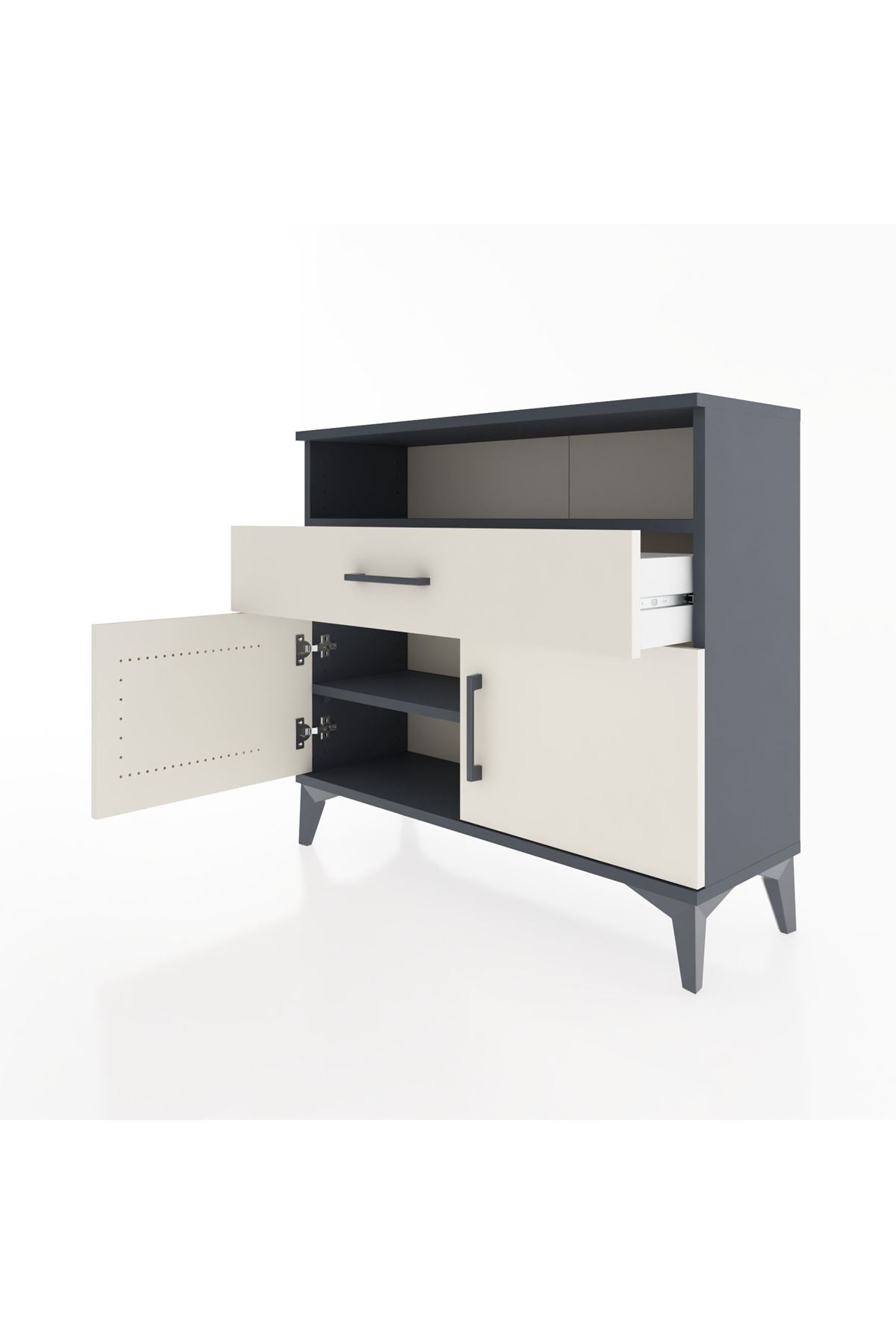 Arges Şifonyer 2 Raflı Tek Çekmeceli 2 Kapaklı 88x30x80 Antrasit-Aytaşı