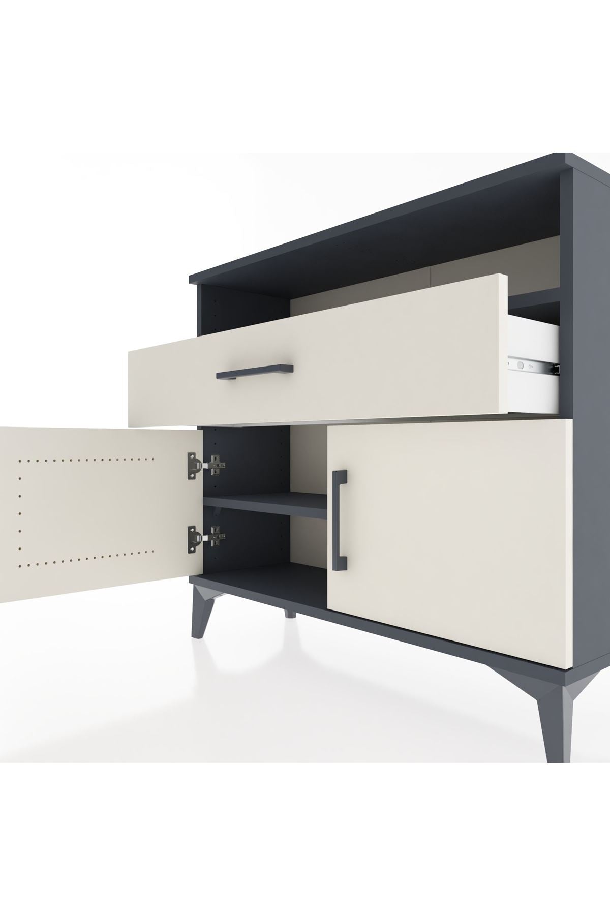 Arges Şifonyer 2 Raflı Tek Çekmeceli 2 Kapaklı 88x30x80 Antrasit-Aytaşı