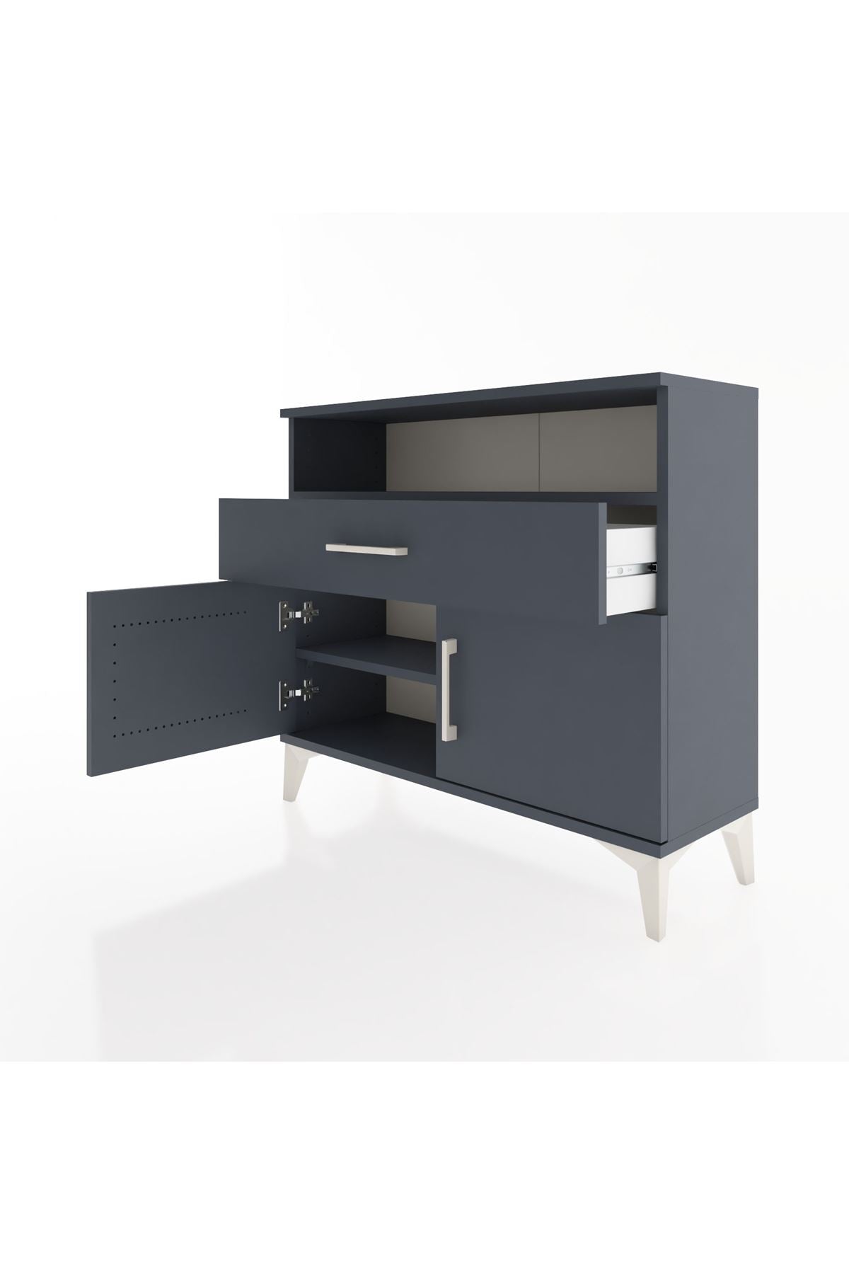 Arges Şifonyer 2 Raflı Tek Çekmeceli 2 Kapaklı 88x30x80 Antrasit-Antrasit