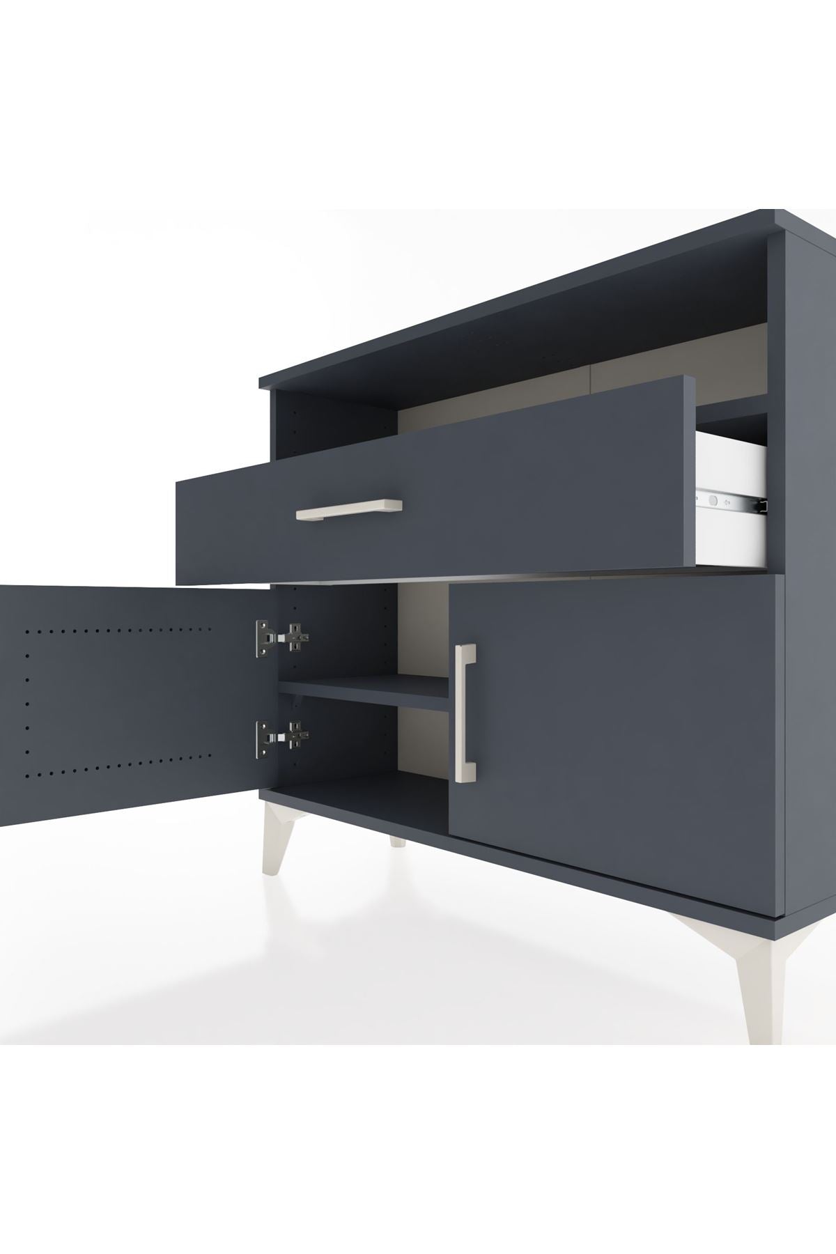 Arges Şifonyer 2 Raflı Tek Çekmeceli 2 Kapaklı 88x30x80 Antrasit-Antrasit