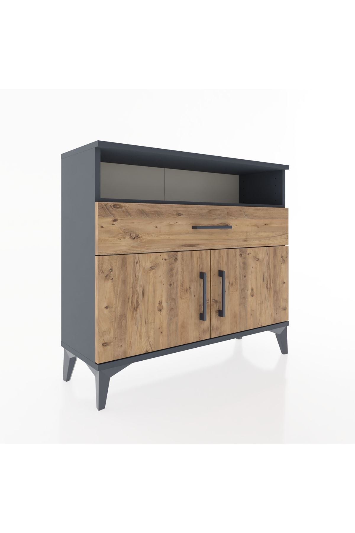 Arges Şifonyer 2 Raflı Tek Çekmeceli 2 Kapaklı 88x30x80 Antrasit-Çam