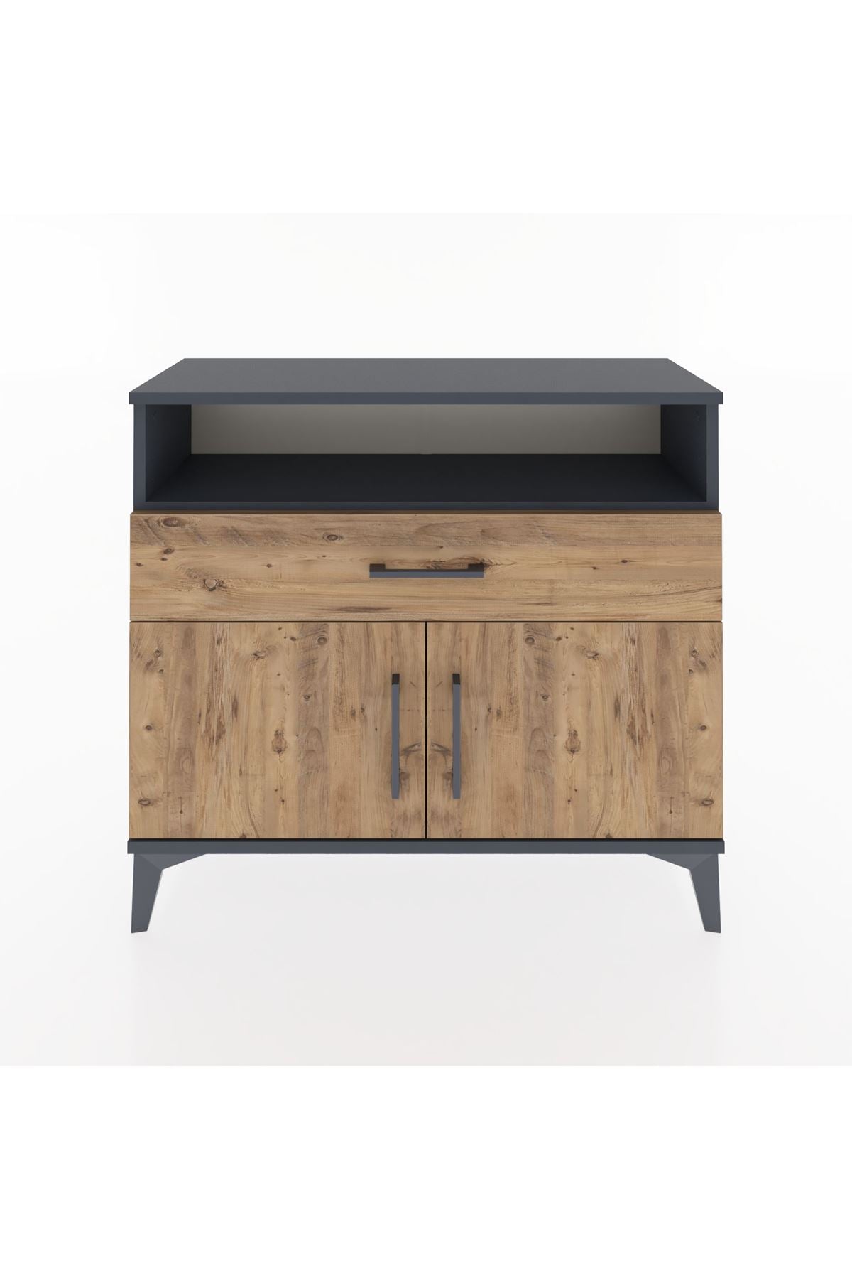 Arges Şifonyer 2 Raflı Tek Çekmeceli 2 Kapaklı 88x30x80 Antrasit-Çam