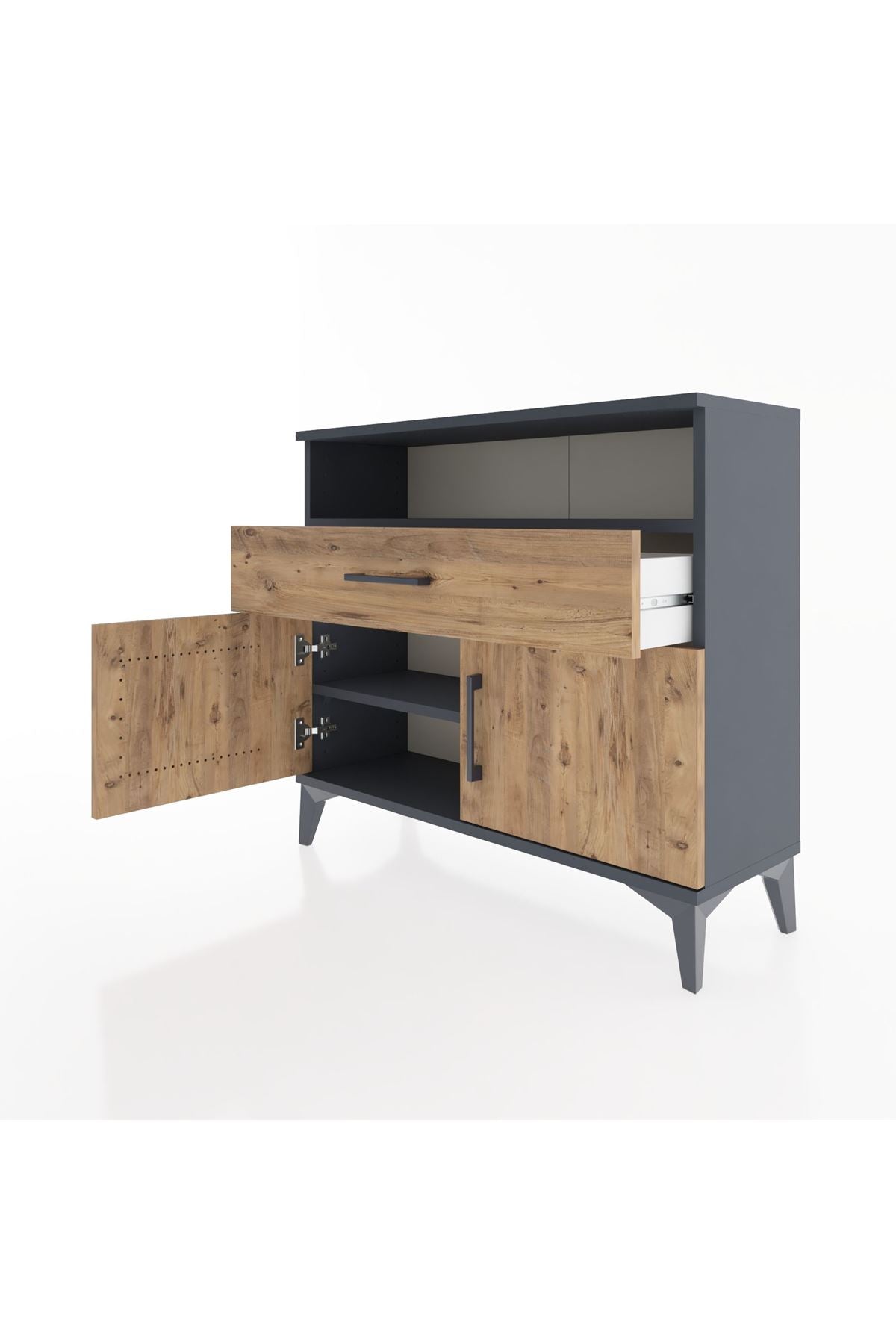 Arges Şifonyer 2 Raflı Tek Çekmeceli 2 Kapaklı 88x30x80 Antrasit-Çam