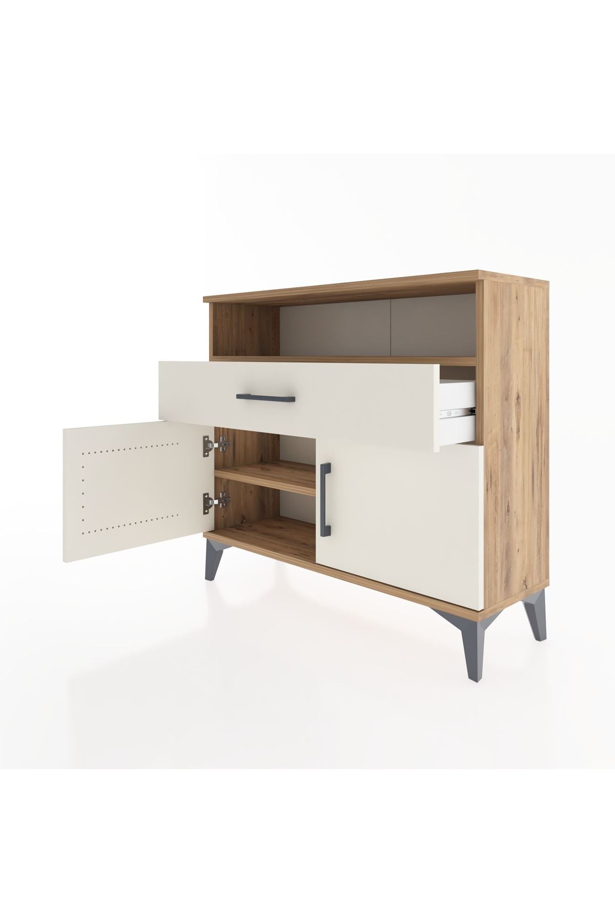 Arges Şifonyer 2 Raflı Tek Çekmeceli 2 Kapaklı 88x30x80 Çam-Aytaşı