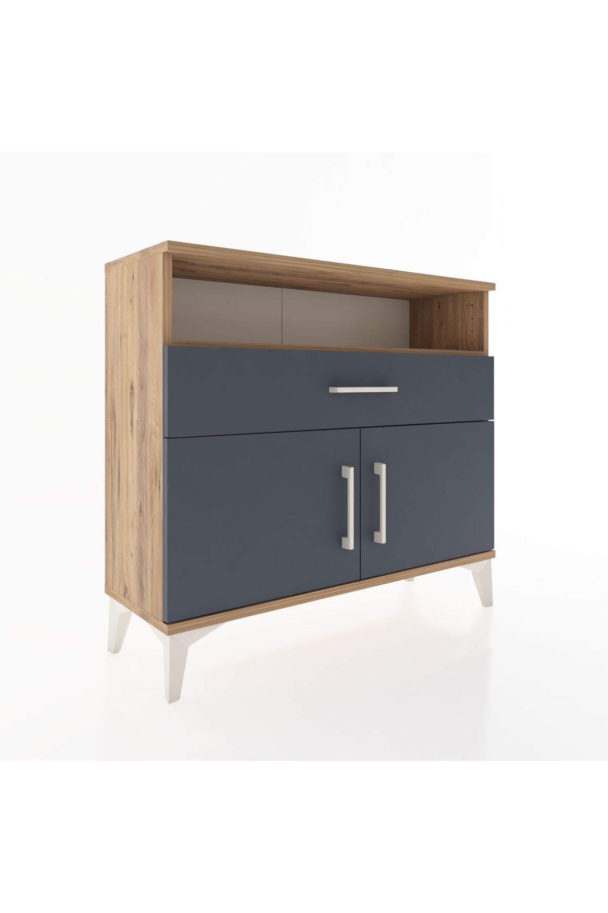 Arges Şifonyer 2 Raflı Tek Çekmeceli 2 Kapaklı 88x30x80 Çam-Antrasit